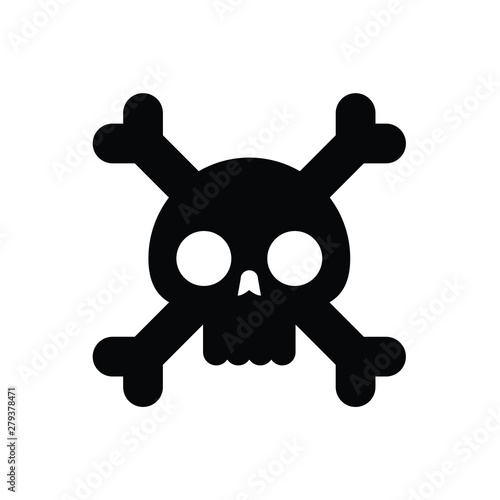 Skull with bones simple vector illustration in flat style isolated on white background. Death and pirate sign. Logo, icon or symbol for your design