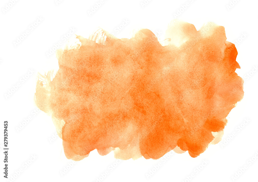 colorful orange watercolor background.Bright brush strokes on white background