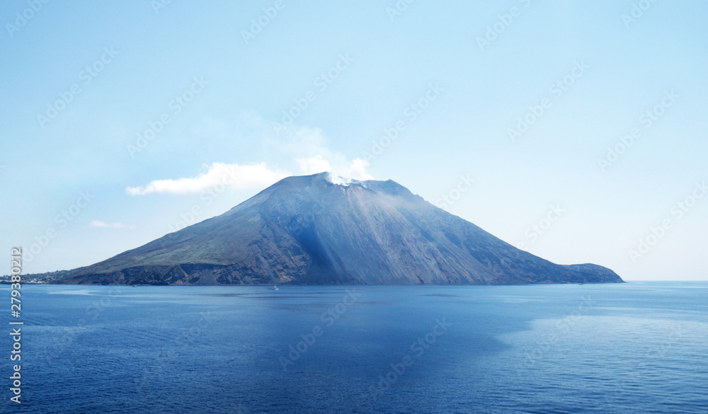 Stromboli Volcano 2 days afterJuly 3, 2019 Eruption.  A small island in the Tyrrhenian Sea, off the north coast of Sicily, Italy.  