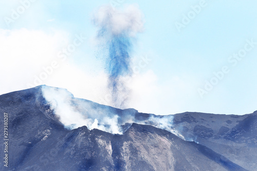 Stromboli Volcano 2 days afterJuly 3, 2019 Eruption. A small island in the Tyrrhenian Sea, off the north coast of Sicily, Italy. 