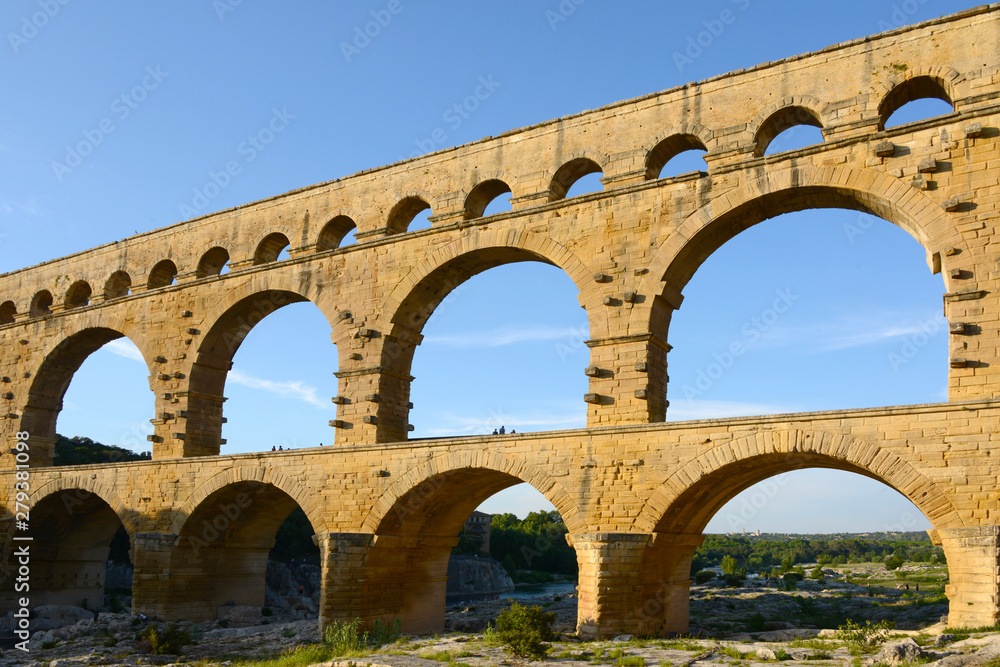 Roman aqueduct Pont di Gard in Departement Gard in Southern France