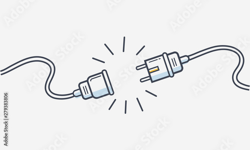 Electric Plug and Socket unplug outline design vector. 404 error background web banner, Electric wire shock, disconnection, loss of connect. photo