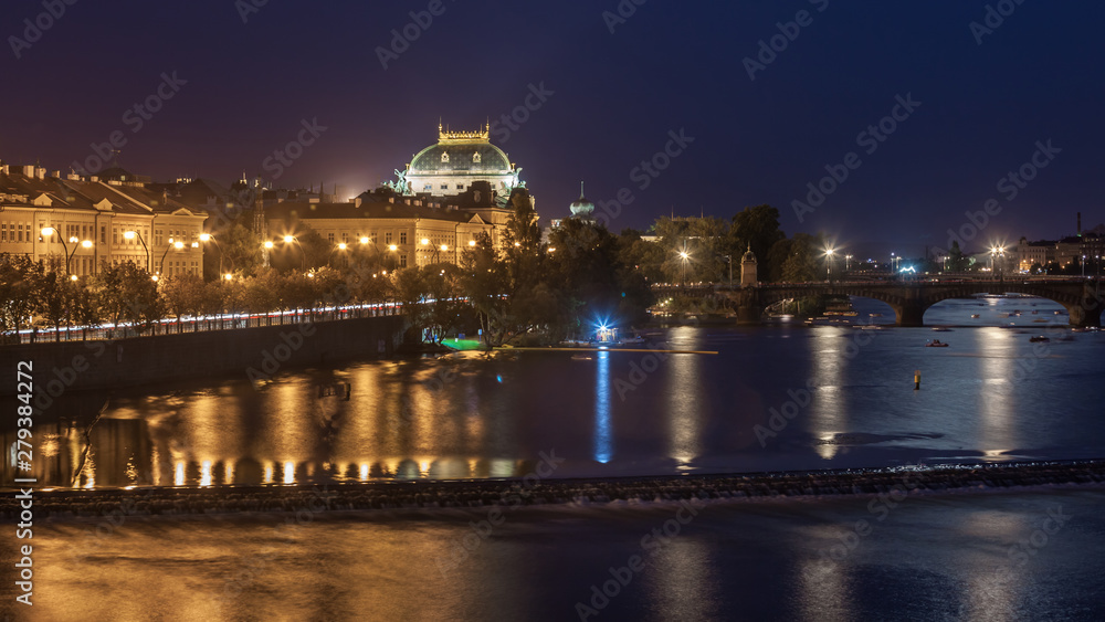 Vltava river and cityscape of Prague in the evening. Czech Republic.