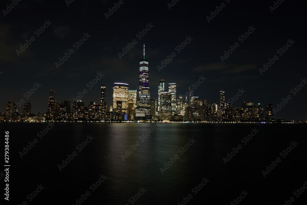 Night cityscape of downtown Manhattan, New York. Photographed Summer, 2019.