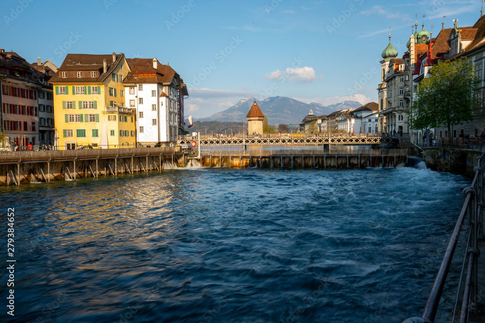 Fototapeta premium Dams of the Chapel brisge in Luzern, Switzerland