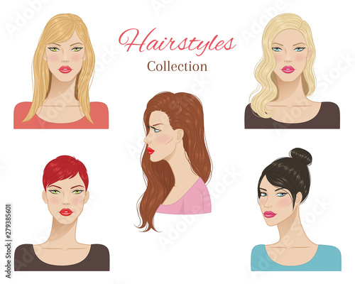 Beautiful young women with fashion trendy hairstyles. vector illustration.