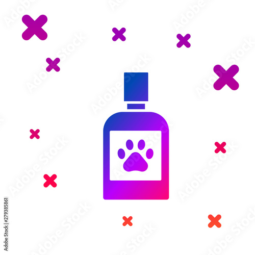 Color Dog medicine bottle icon isolated on white background. Container with pills. Prescription medicine for animal. Gradient random dynamic shapes. Vector Illustration