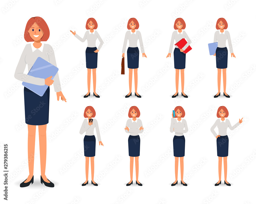 Set of Businesswoman character in job pose.