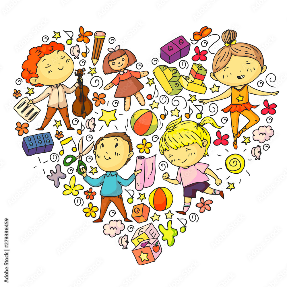 Painted by hand style pattern on the theme of childhood. Vector illustration for children design. Painted by hand style pattern on the theme of childhood. Vector illustration for children design.