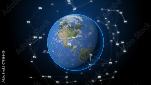 3D illustration of globe of Earth planet with cloud of digital around. Concept of big data