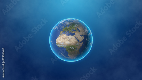 3D illustration of globe of Earth planet with cloud of digital around. Concept of big data