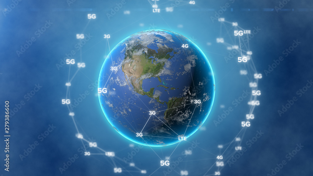 3D illustration of globe of Earth planet with cloud of digital around. Concept of big data 3D illustration of globe of Earth planet with cloud of digital around. Concept of big data
