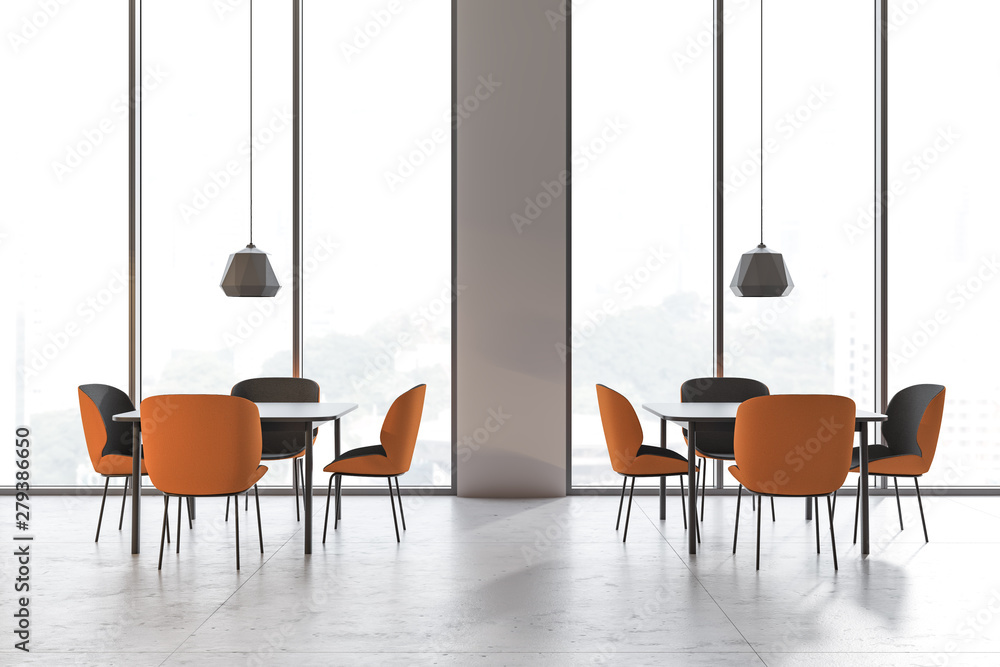 Panoramic modern white restaurant interior Panoramic modern white restaurant interior