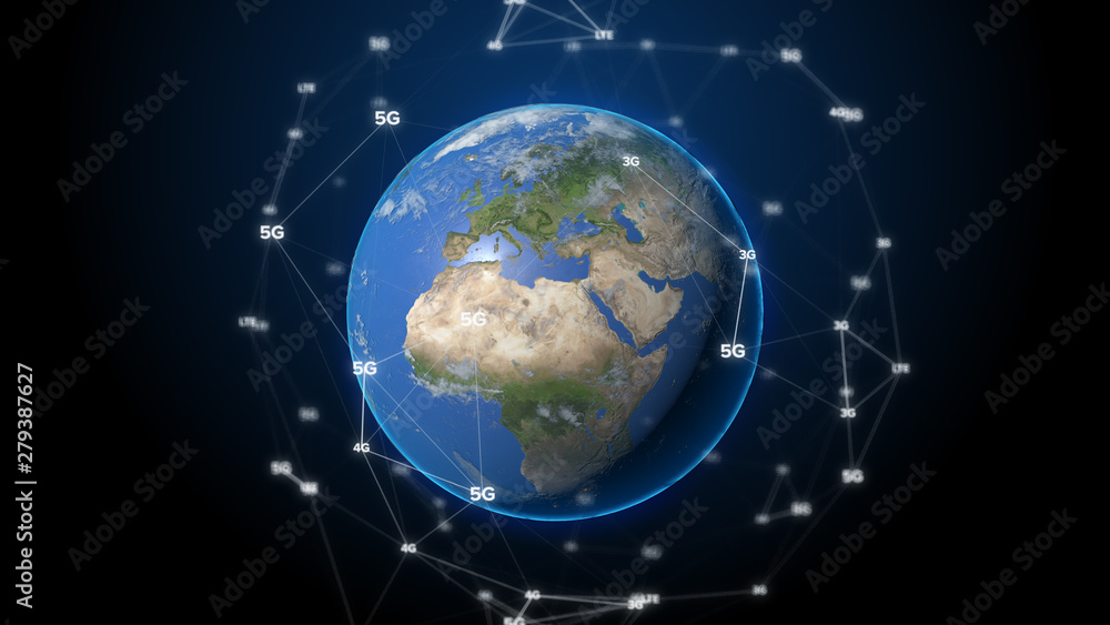 3D illustration of globe of Earth planet with cloud of digital around. Concept of big data 3D illustration of globe of Earth planet with cloud of digital around. Concept of big data