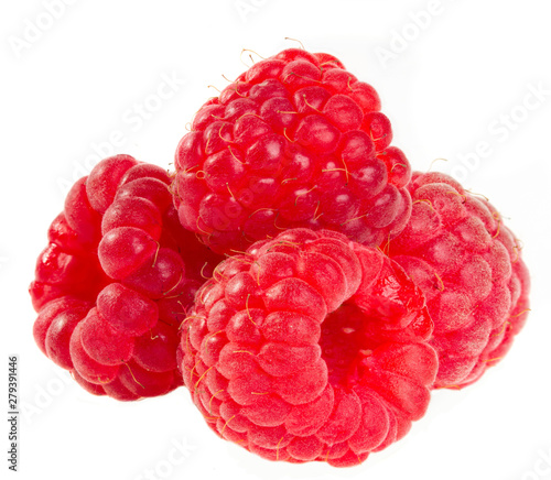 Ripe raspberries isolated on a white background.