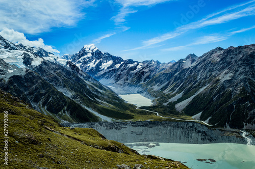 Aoraki Mount Cook  Sicht über Seen und Berge  starke Farben  Neuseeland © Jannik