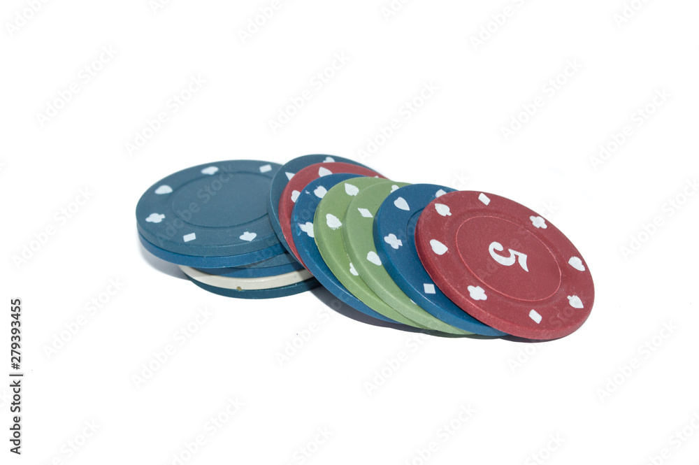 pile of messed up poker chips, isolated on white background; game concept pile of messed up poker chips, isolated on white background; game concept