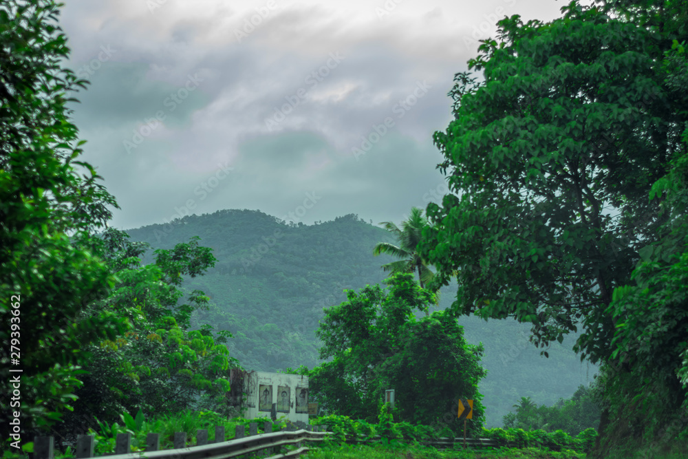 Vagamon, Kerala, India- 07 July 2019:Erattupetta Peerumedu road to vagamon hill station Vagamon, Kerala, India- 07 July 2019:Erattupetta Peerumedu road to vagamon hill station