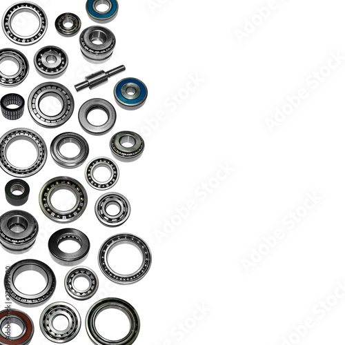 A set of various ball bearings and roller bearings. Spare parts car.