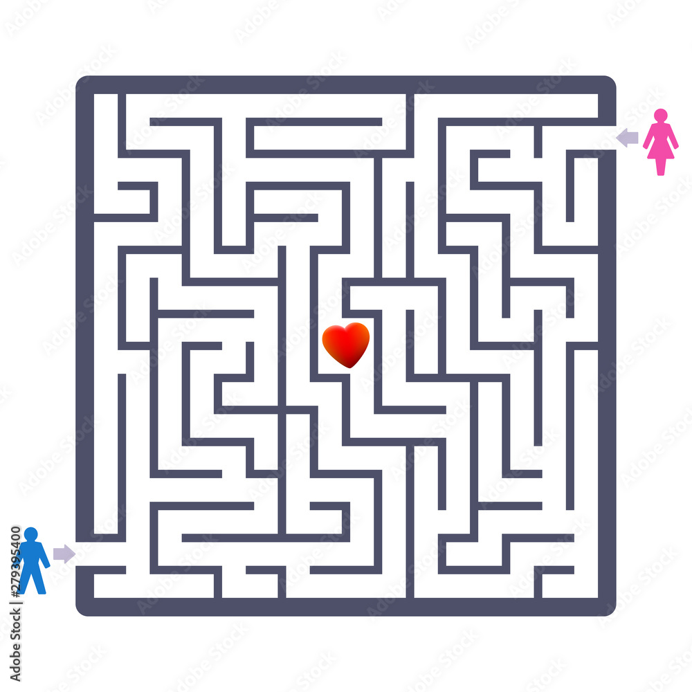 Love couple labyrinth with heart in the center. Finding your partner fun game - and a symbolic therapeutic agent concerning partner search or partnership problems. Love couple labyrinth with heart in the center. Finding your partner fun game - and a symbolic therapeutic agent concerning partner search or partnership problems.