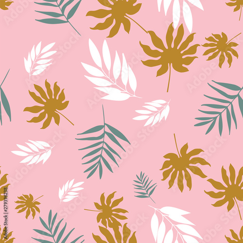 Vector soft pastel tropical leaves seamless pattern repeat.
