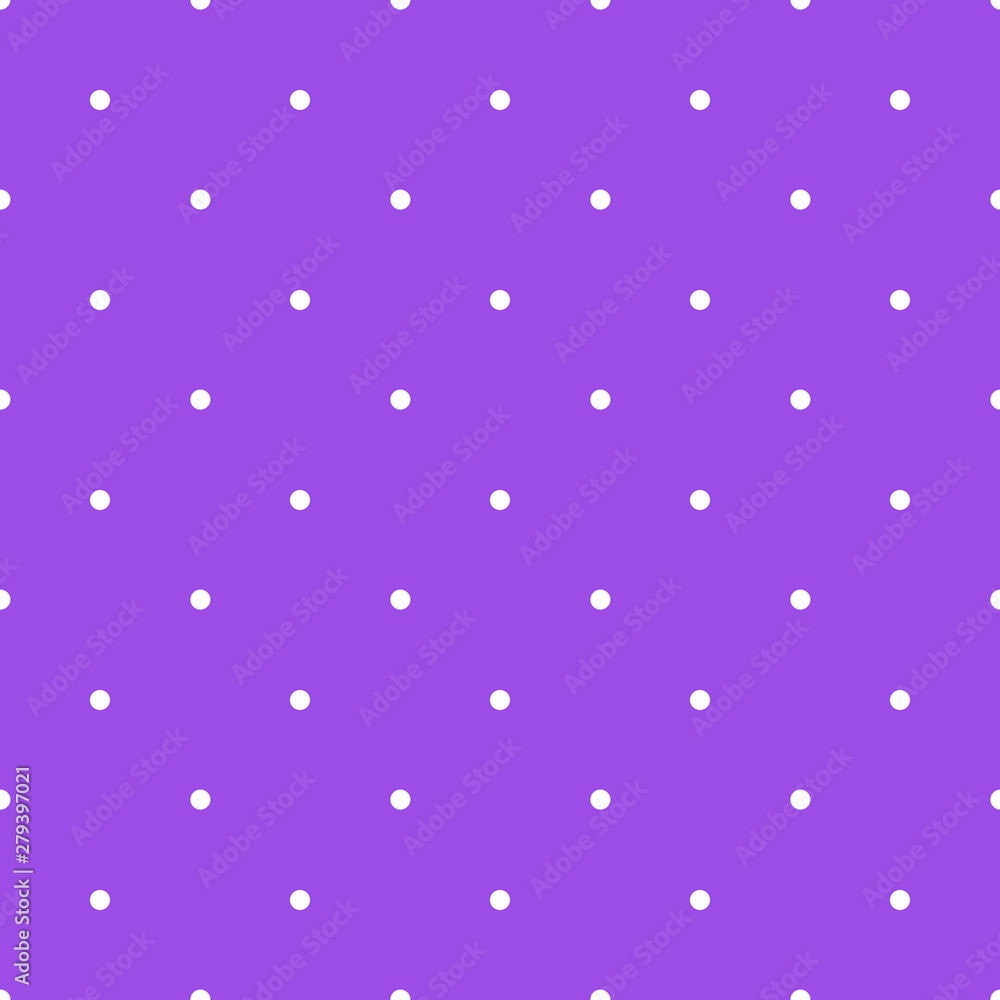 White polka dot seamless pattern on the bright purple background, abstract geometrical simple image illustration