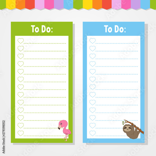 To do list for kids. Empty template. Isolated color vector illustration. Funny character. Cartoon style. For the diary, notebook, bookmark. photo