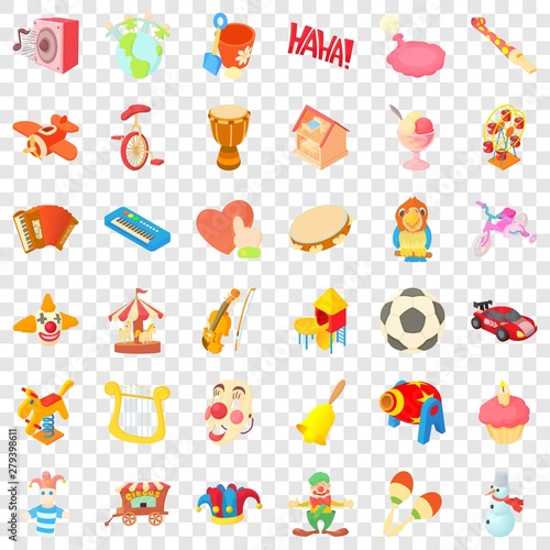 Circus cons set. Cartoon style of 36 circus vector icons for web for any design