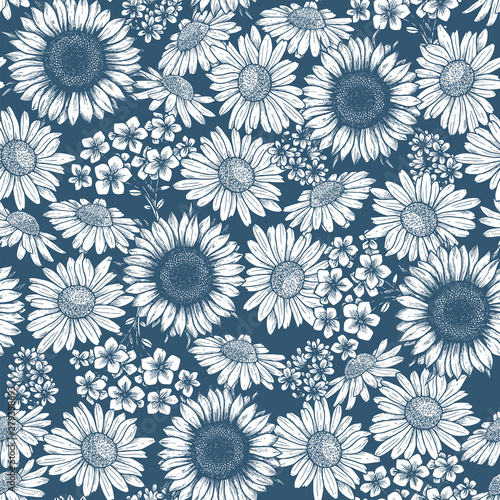 Spring flower seamless pattern. Floral background. Sunflower  daisy. Vector illustration