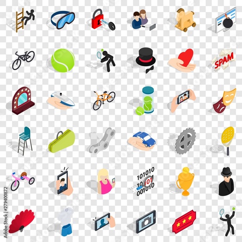 Bomb icons set. Isometric style of 36 bomb vector icons for web for any design