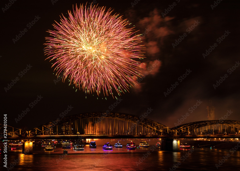 Fototapeta premium Firework over the rhine river