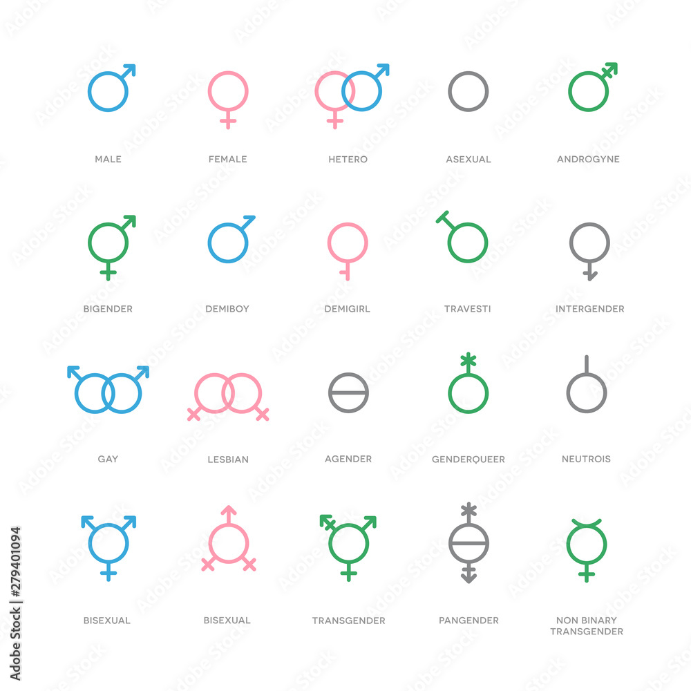 Sexual Orientation Gender Symbols Male Female Transgender Bigender Travesti Genderqueer 