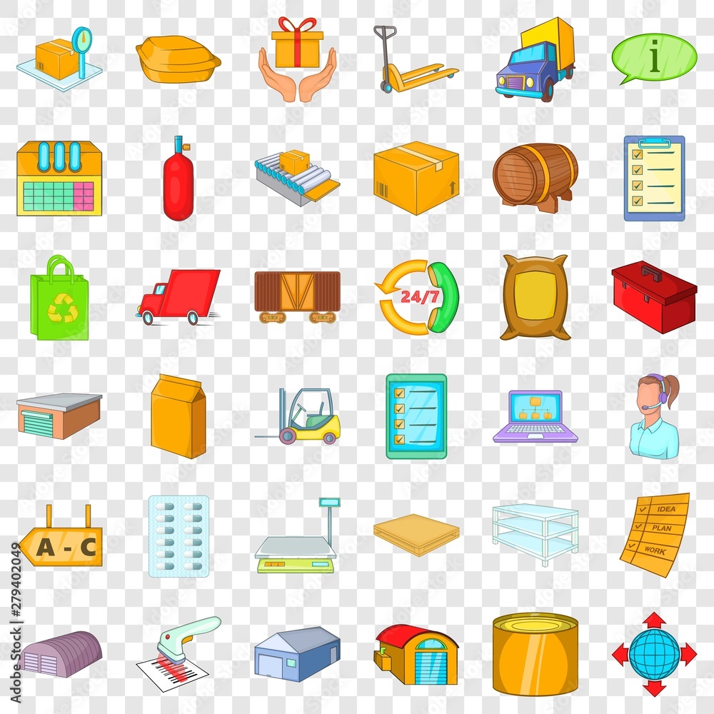 Storage icons set. Cartoon style of 36 storage vector icons for web for any design