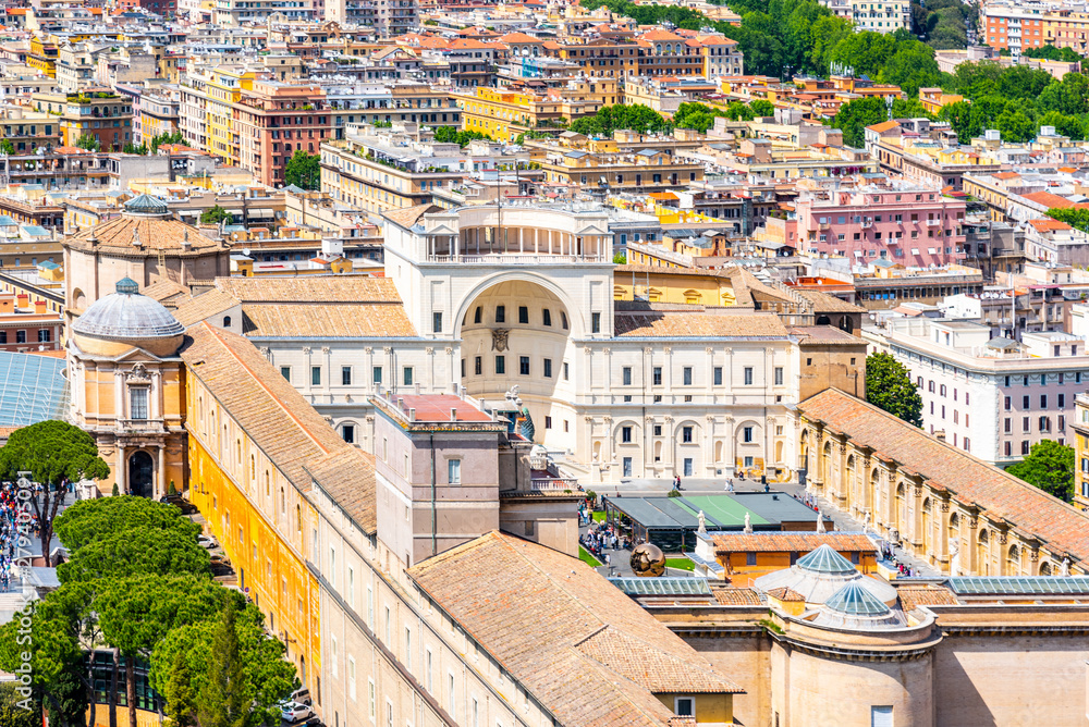 Buildings of Vatican Museums. Aerial view from dome of St. Peters Basilica, Rome, Italy