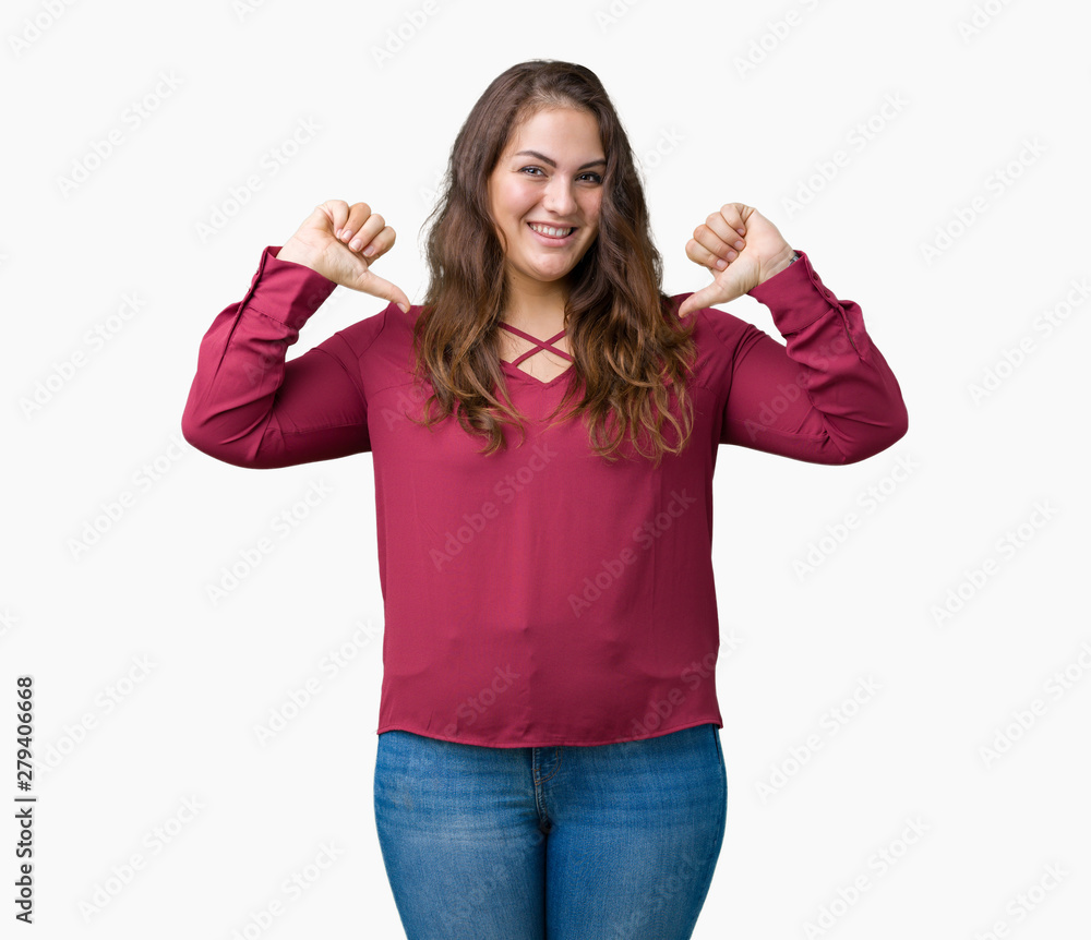 Beautiful plus size young woman over isolated background looking confident with smile on face, pointing oneself with fingers proud and happy. Beautiful plus size young woman over isolated background looking confident with smile on face, pointing oneself with fingers proud and happy.