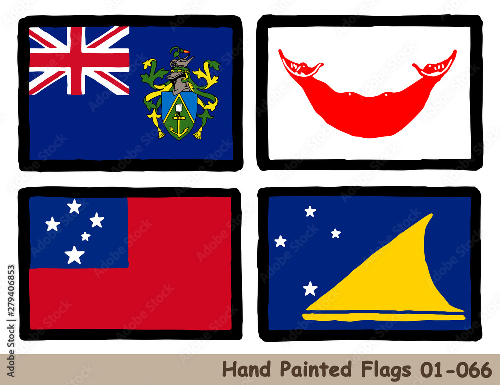 手描きの旗アイコン ピトケアン諸島 の旗 イースター島 の旗 サモアの国旗 トケラウ の国旗 Flag Of The Pitcairn Islands Easter Island Samoa Tokelau Hand Drawn Isolated Vector Icon Stock Vector Adobe Stock