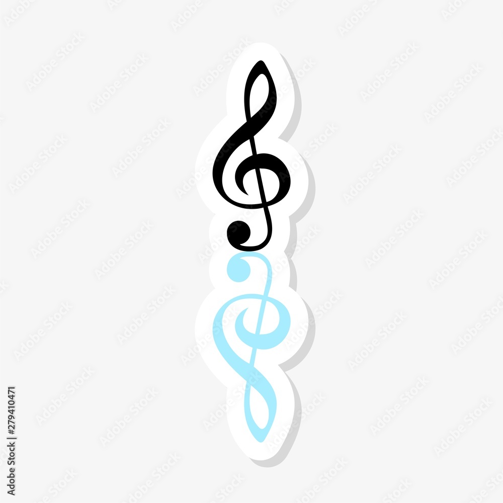 Fototapeta premium Treble clef sticker flat style illustration for web, mobile, logo