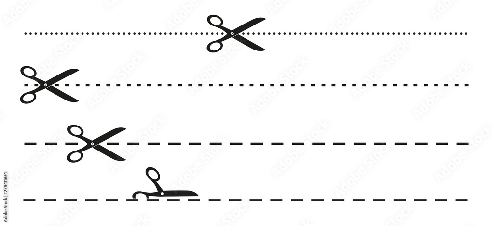 simple flat black and white scissors and dotted or dashed perforation line icon simple flat black and white scissors and dotted or dashed perforation line icon