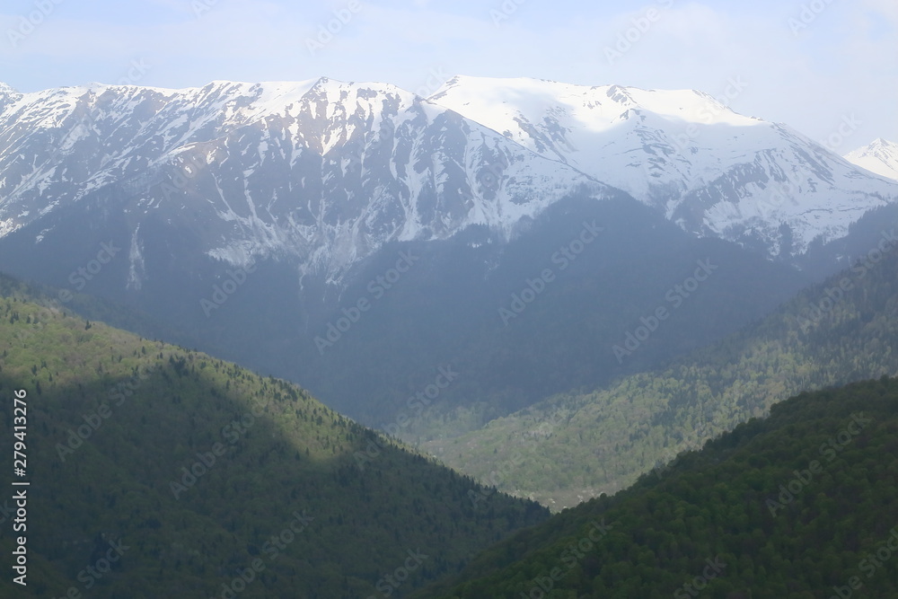 Snow-capped peaks of the Caucasus Mountains