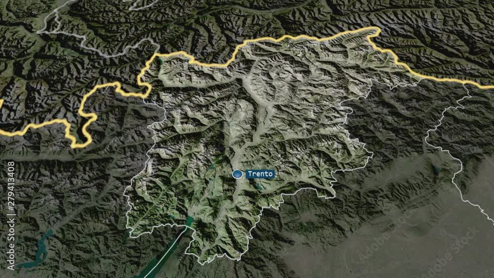 Trentino Alto Adige - autonomous region of Italy with its capital zoomed on the satellite map of the globe. Animation 3D Trentino Alto Adige - autonomous region of Italy with its capital zoomed on the satellite map of the globe. Animation 3D
