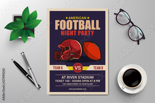 american football night party flyer template vector