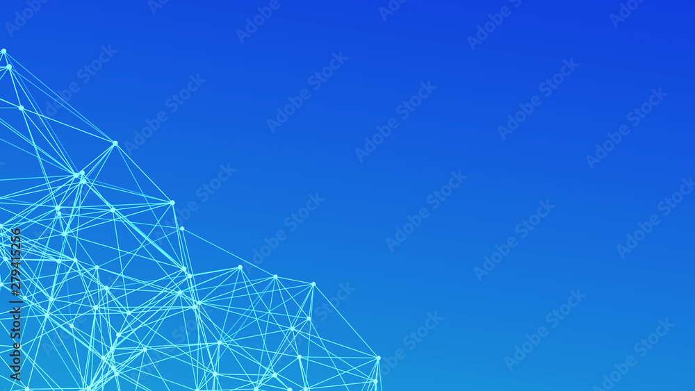 Abstract polygonal space. Futuristic blue background. Connection dots and lines structure. Triangular business wallpaper. 3d