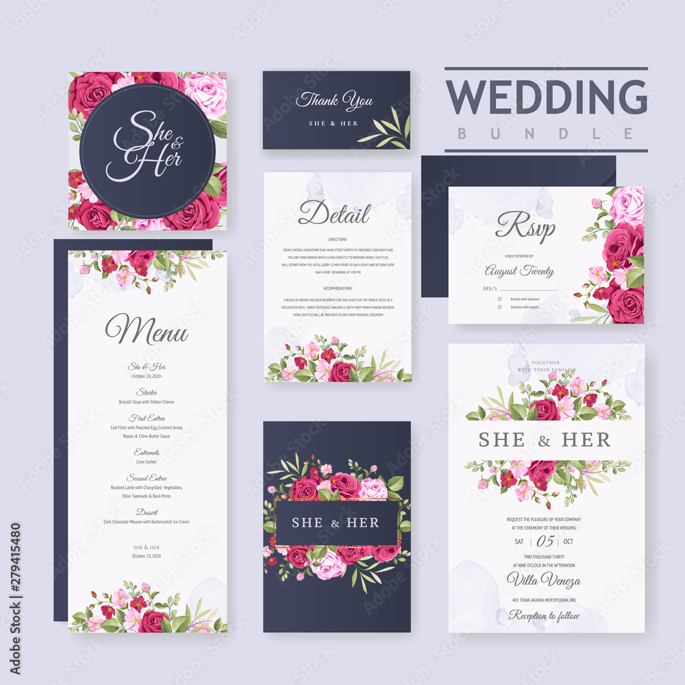 wedding card template with floral and leaves frame background