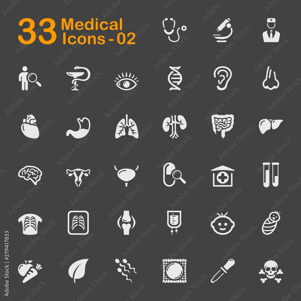 Medical vector icons for mobile phone interface and web.
