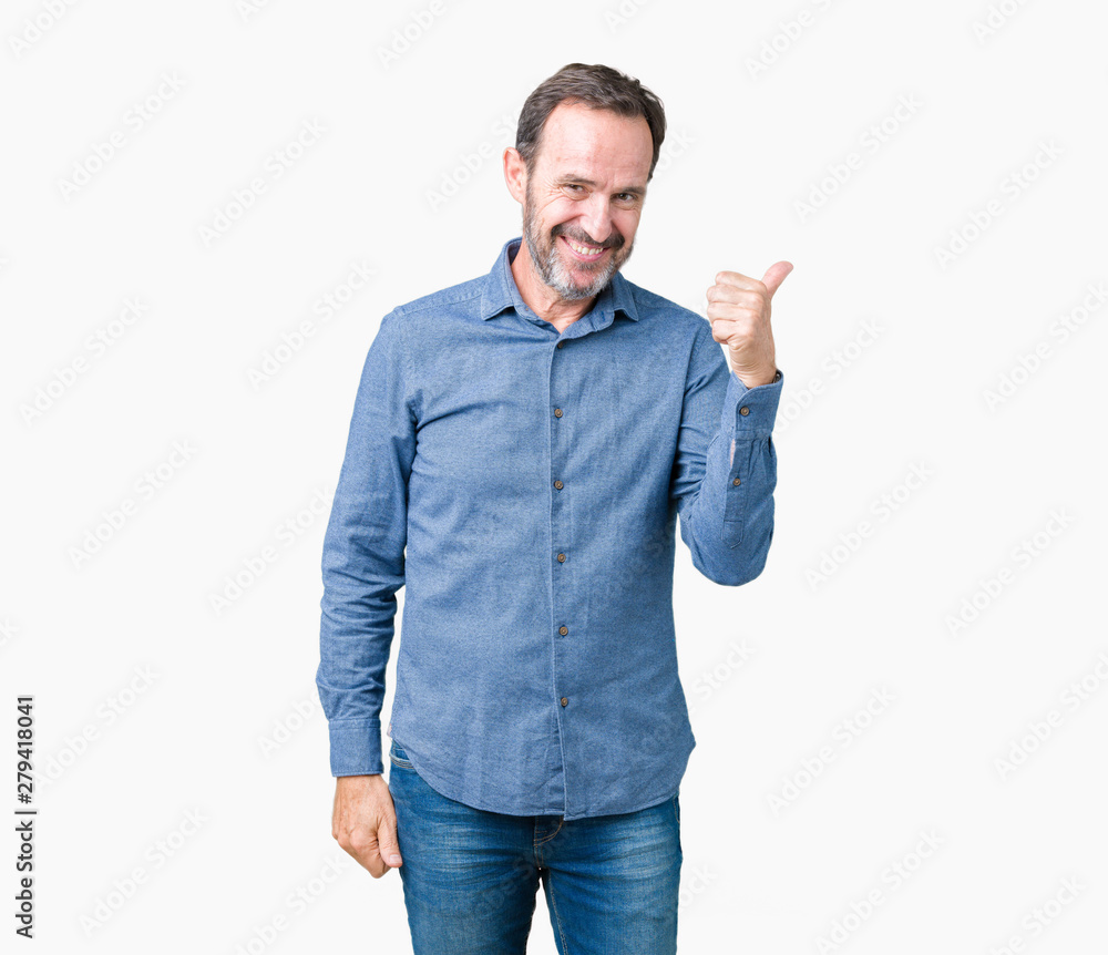 Handsome middle age elegant senior man over isolated background doing happy thumbs up gesture with hand. Approving expression looking at the camera showing success. Handsome middle age elegant senior man over isolated background doing happy thumbs up gesture with hand. Approving expression looking at the camera showing success.