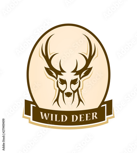 Deer head outline silhouette stylized vector badge