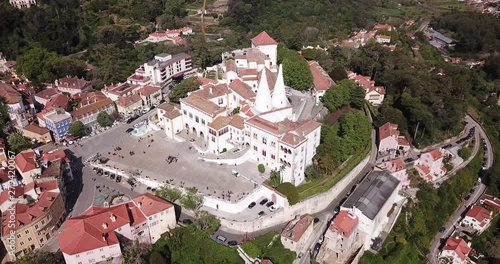 Aerial view of impressive Sintra National Palace, Portugal, Europe