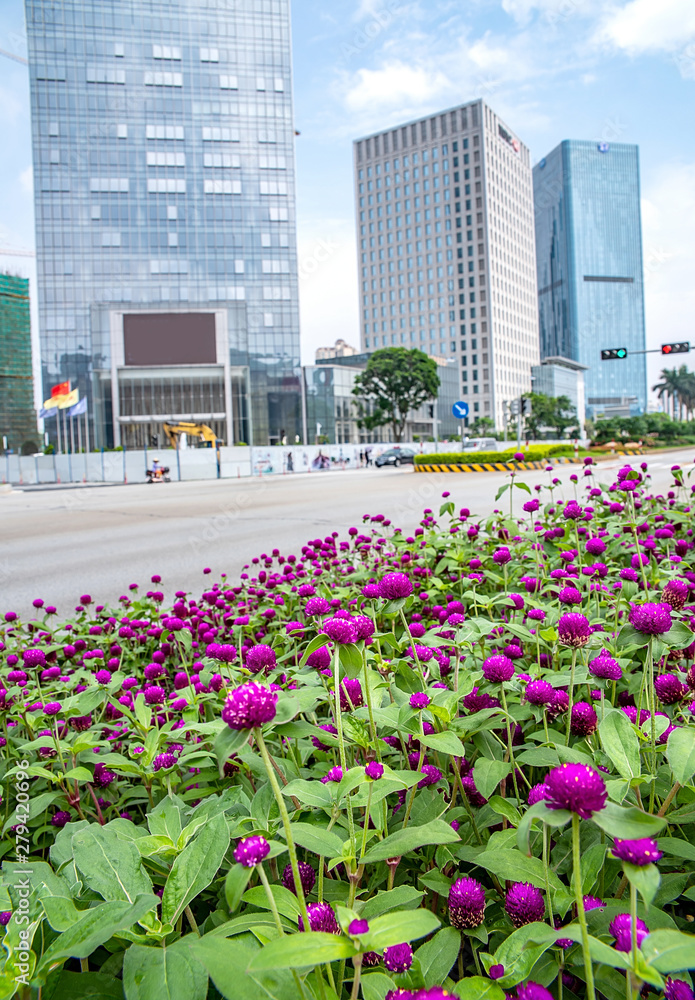 China Foshan CBD buildings and urban street scenery