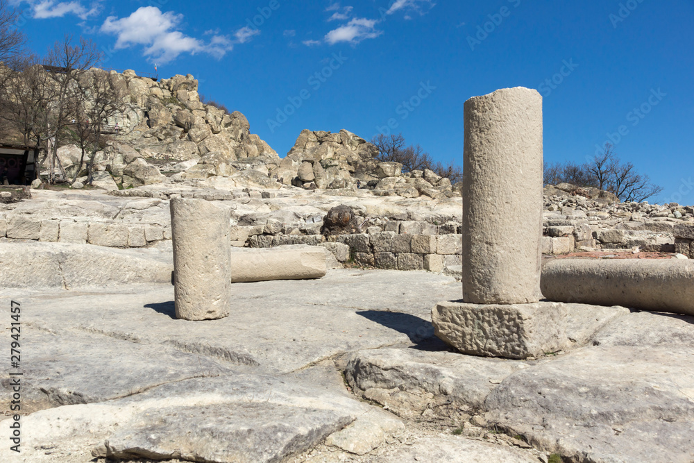 PERPERIKON, BULGARIA - MARCH 17, 2019: Ruins of Ancient sanctuary city of Perperikon, Kardzhali Region, Bulgaria