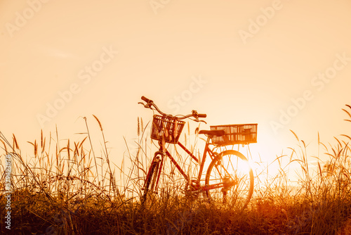 beautiful landscape image with vintage Bicycle at sunset © Looker_Studio